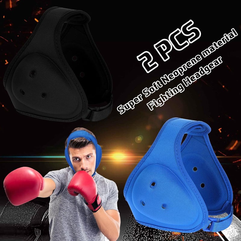 Jerify 2 Pcs Wrestling Headgear for Kids Youth Soft Grappling Headgear Wrestling Adjustable Ear Guard Protective(Black,Blue) - Image 2